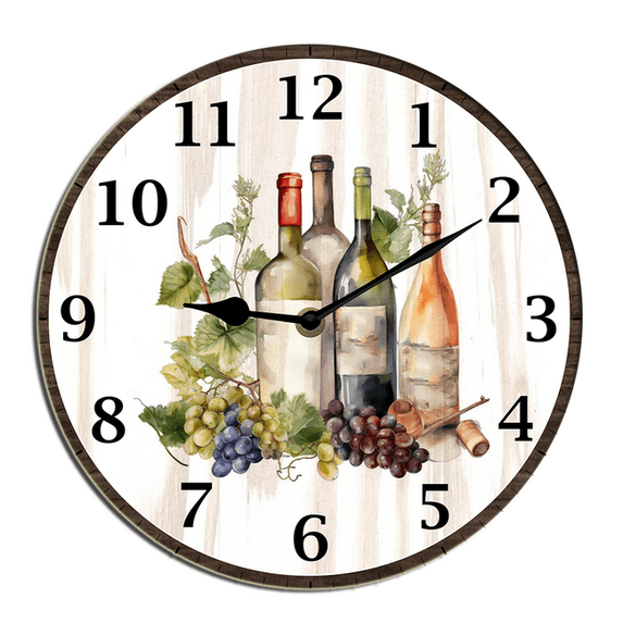 Kurmntregon Wine Wall Clock Winery Bar Decorative Wall Clock Wall Clock Non Ticking Silent Kitchen Clock Battery Operated Clocks For Living Room Bedroom Decor Round 10inch