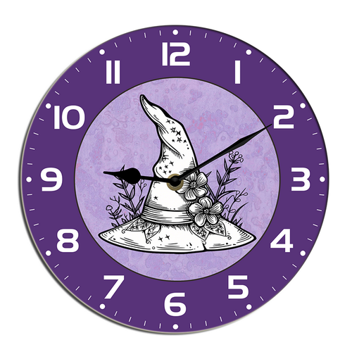 Kurmntregon Witch Hat Wall Clock Halloween Wooden Decorative Wooden ...