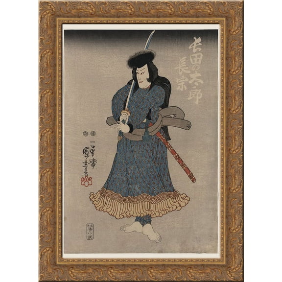Kuroda Ukinaga, Japanese actor 24x18 Gold Ornate Wood Framed Canvas Art by Utagawa Kuniyoshi