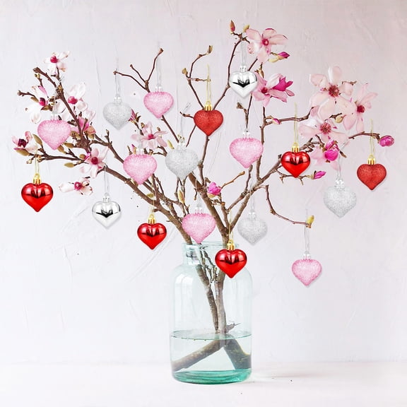 Kuroiy 24PC Valentine’s Day Heart Shaped Hanging Pendants | Multicolor Plastic 1.5in Decorations | 5 Unique Designs | Party Favors | Durable Reusable Ornaments | Basket Fillers