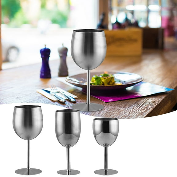 Kuroiy 304 Stainless Steel Red Wine Glass Layer Goblet | Polished Electroplated Metal | Wide Flat Base | Easy-Grip Elongated Stem | Shatterproof | Elegant Gift | Durable | 1 Pack