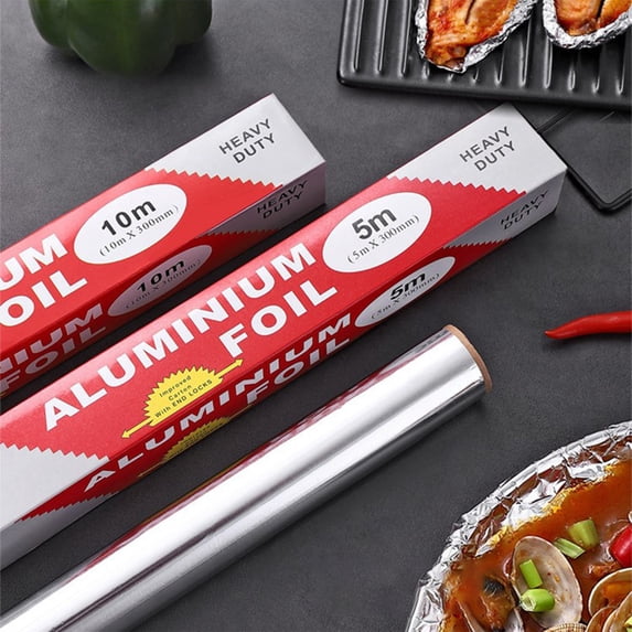 Kuroiy Aluminum Foil Roll | Thickened Disposable Tin Foil for Baking, Grilling, Oven Cooking | 10m/32ft or 5m/16.4ft | Silver | Nonstick, Greaseproof, Heavy Duty | Easy Cut, High Heat Conductivity