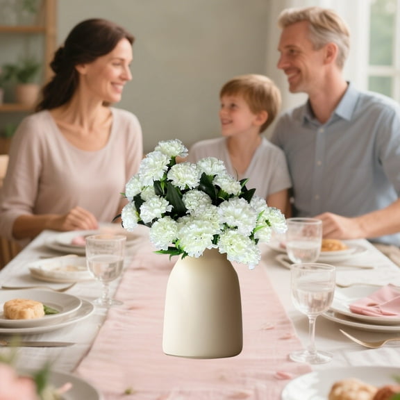 Kuroiy Artificial Carnation Silk Flower Bouquet | Three-Dimensional Full Blooms | Pink Red White | Plastic Grass Decorations | Party Home Living Room Decor | 35x10x5cm