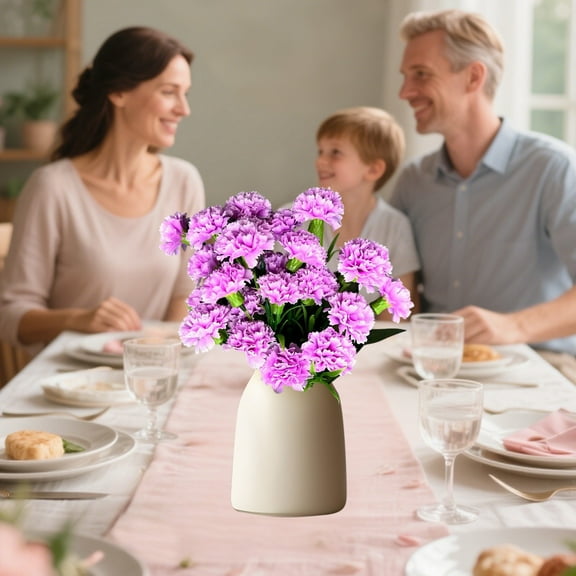 Kuroiy Artificial Carnation Silk Flower Bouquet | Three-Dimensional Full Blooms | Pink Red White | Plastic Grass Decorations | Party Home Living Room Decor | 35x10x5cm