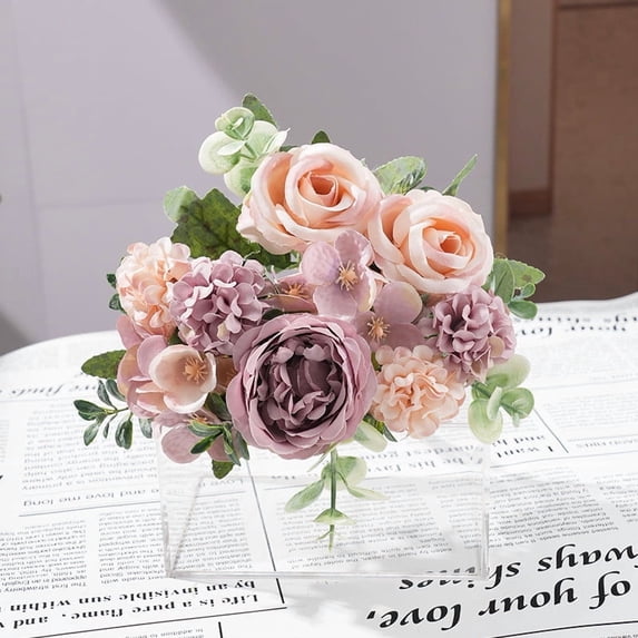 Kuroiy Artificial Rose Peony Bouquet, Silk Flowers Pink White, 30cm Handheld Wedding Arrangement, Home Office Decoration, Faux Floral Centerpiece, Bendable Stems, Durabl