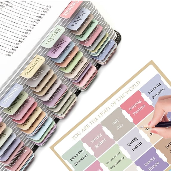 Kuroiy Bible Guidance Tabs Set - Multicolor Paper, Book Tabs & Blank Tabs for Easy Bible Navigation, Customizable Verses & Notes, Pack of 6 Sheets, 20x4cm, 35g