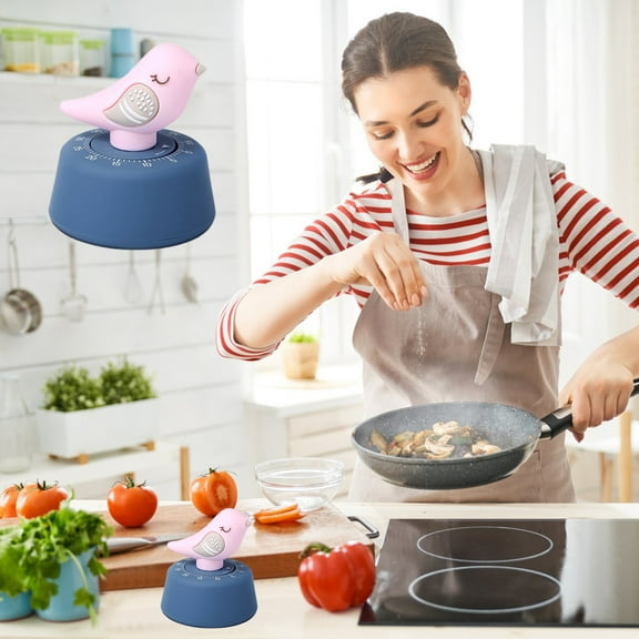 Kuroiy Birdie Kitchen Timer | 60-Minute Mechanical Countdown | Cute Design ABS | Yellow Green Blue Pink | Loud Alarm | Portable & Easy to Use