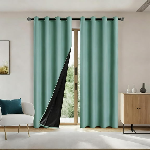 Kuroiy Blackout Curtain Panel | Polyester Pongee Laminated | Perforated Style | Sun & UV Blocking | Noise Reduction | Thermal Insulation | 200x100cm | 1 Panel | Metal Grommets