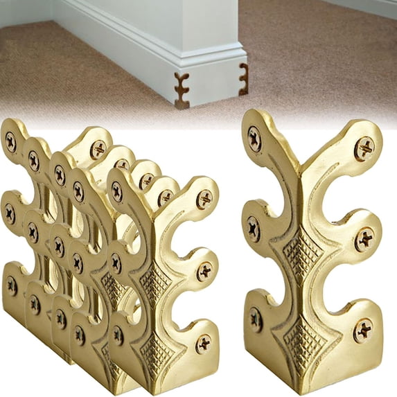 Kuroiy Brass Corner Protectors for Furniture | Vintage Metal Decorative Skirting Board & Wall Edge Guards | Solid Copper Easy Install Covers | 4 Pack for Tables Cabinets Drawers