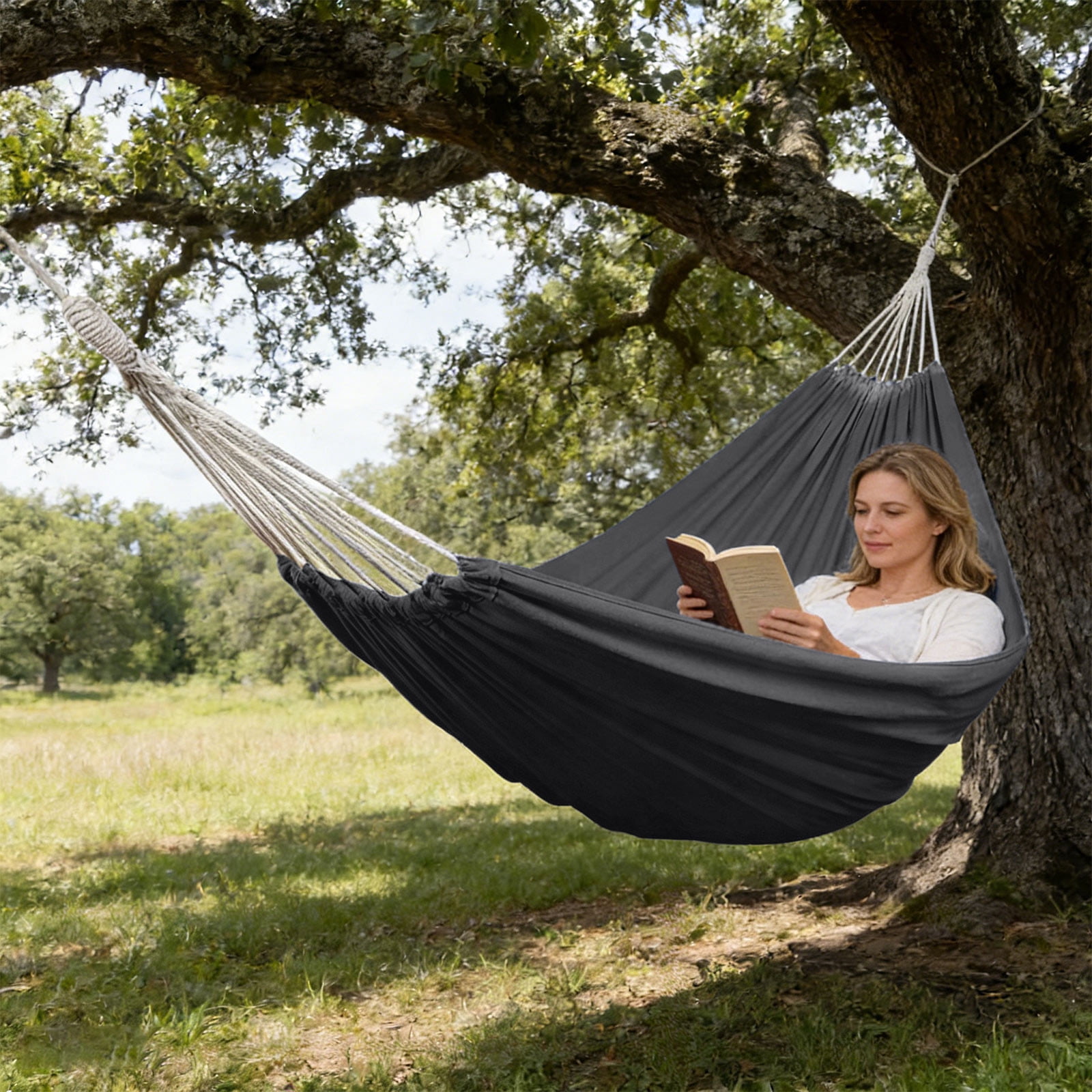 Kuroiy Camping Hammock Heavy Duty Canvas with Anti-Tip Spreader Bar, Portable Double Hammock for Adults, Outdoor Tree Hammock for Backyard, Patio, Beach, Travel