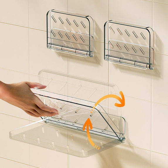 Kuroiy Clear Acrylic Floating Shelf | Foldable Wall Mounted Storage Organizer | Non-Slip Display Shelf for Bathroom Towels Cosmetics Models | No-Drill Install | Transparent Sturdy Space-Saving Design