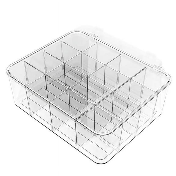 Kuroiy Clear PET Plastic Storage Container | Multi-Compartment Organizer with Removable Divider Tray | Secure Lid for Fruit, Snacks, Garments, Pantry, Tabletop | 1 Pack