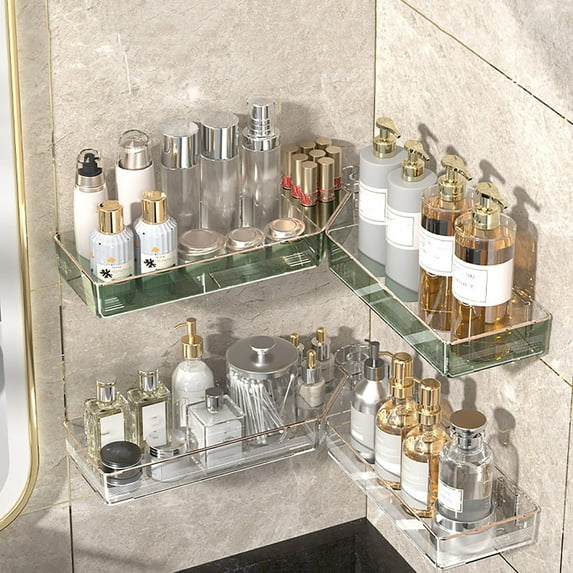 Kuroiy Corner Storage Rack | Bathroom Organizer Wall Mount | Non-Perforated Cosmetics Storage Box | Space-Saving Tabletop Makeup Holder | Adjustable Folding Design | Luxurious Durable Shelf