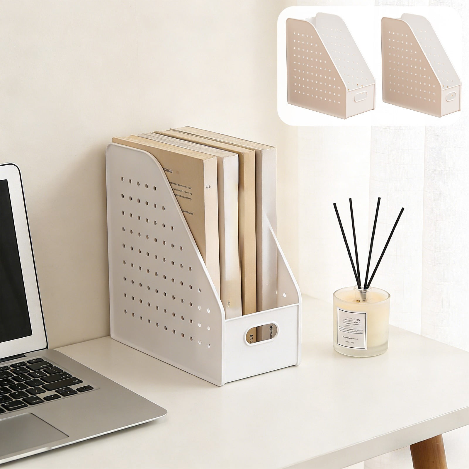 Kuroiy Desk Storage Basket Organizer | Multi-Compartment Plastic Stationery, Book & Document Holder | Slanted Opening, Pegboard Compatible, 10.55"x5.75"x11.81" | Dorm, Office, Home Desk Tidy
