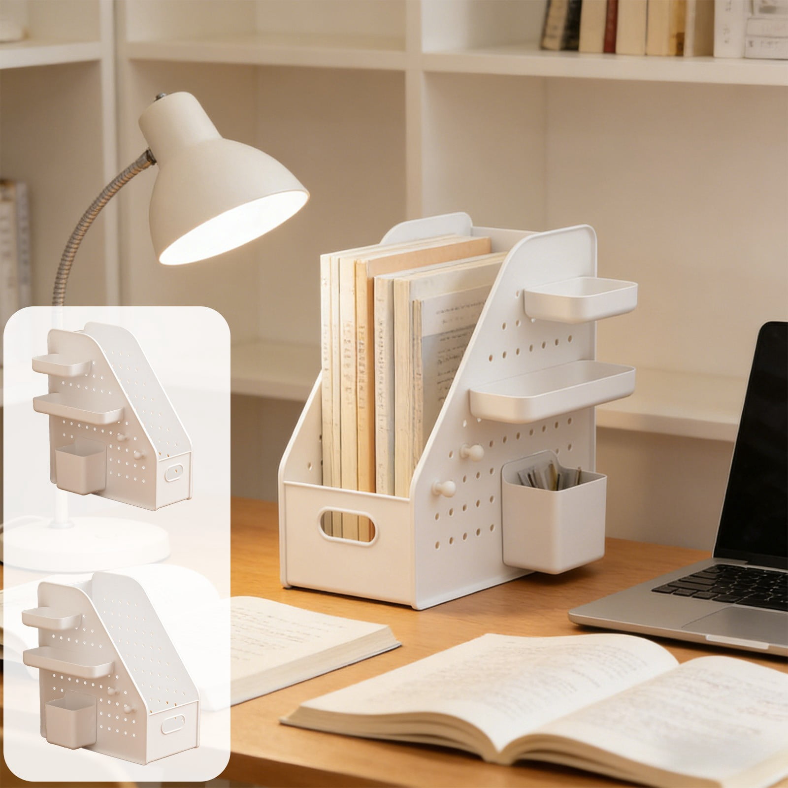 Kuroiy Desk Storage Basket Organizer | Multi Compartment Plastic Stationery Holder | Slanted Opening File Supplies Tray | Pegboard Compatible | Home Office Dorm Desk Accessory | 10.55"x5.75"x11.81"