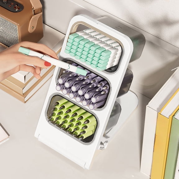 Kuroiy Desktop Storage Box | Large Capacity Tilted Multi-Layer Organizer | White Plastic | 9.25" x 3.9" x 2.95" | Space-Saving Office Stationery Holder | Transparent Window, Stable Design