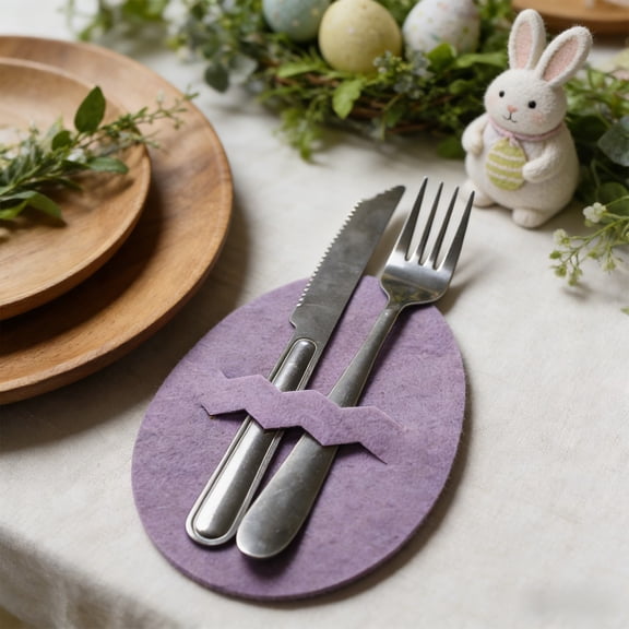 Kuroiy Easter Eggs Cutlery Pocket | Festal Silverware Pouch – Fabric Table Decor for Easter Brunch, Spring Parties | Holds Knives Forks Spoons | Orange Bunny Design | 1 Pack | 15×10.5cm