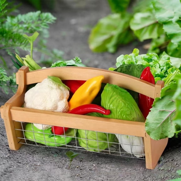 Kuroiy Garden Harvest Basket with Handle | Large Wooden Storage Hod | Rustproof Mesh Bottom | Handcrafted Durable Frame | Multipurpose Produce Carrier | Easy Clean | 1-Pack