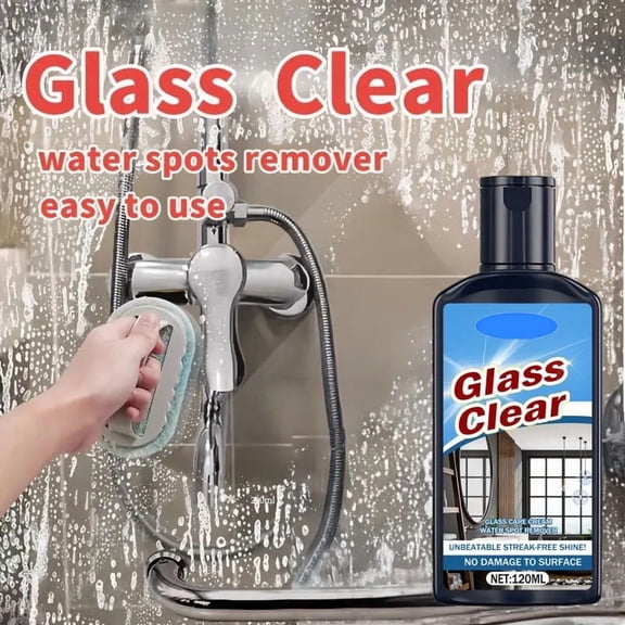 Kuroiy Glass Water Spot Remover for Streak-Free Shine, Cleaner for Shower Doors, Car Windshields, Chrome, and Mirrors 120ml