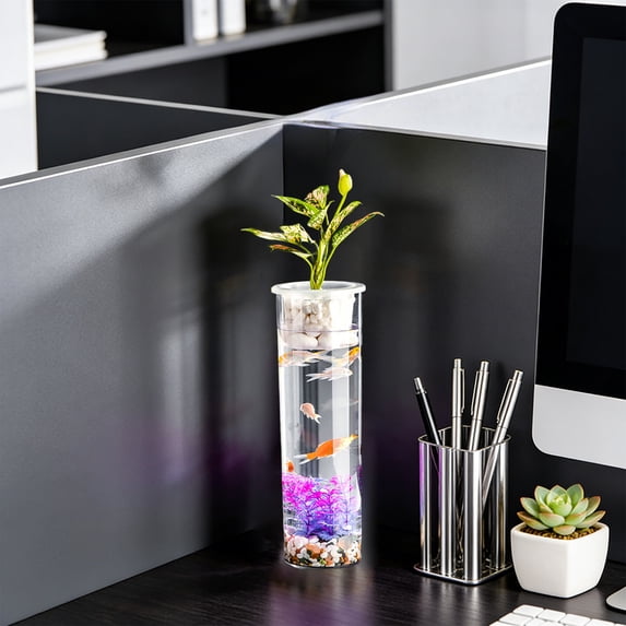 Kuroiy Goldfish Bowl Plastic Aquarium, Clear Fish Tank for Goldfish Home Decor, Desktop Tabletop Ornament, Transparent Black Hydroponic Design, Multiple Sizes 20-35c