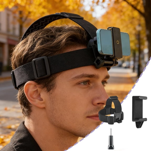 Kuroiy Head-mounted Phone Mount for Cycling, Action Camera Motorcycle Support Stand, Adjustable Nylon Strap, Fits Phones & Cameras, First-person Perspectiv