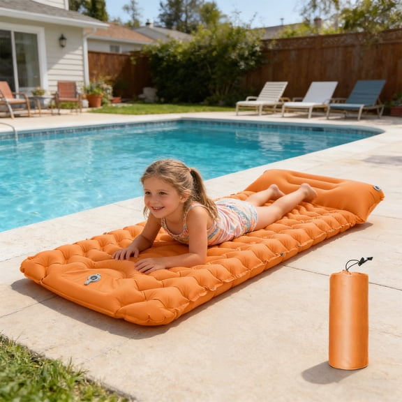 Kuroiy Inflatable Sleeping Pad Outdoor Camping, Lightweight Waterproof Tear-Resistant Polyester, Portable Nap Cushion, 192x64x7cm Orang