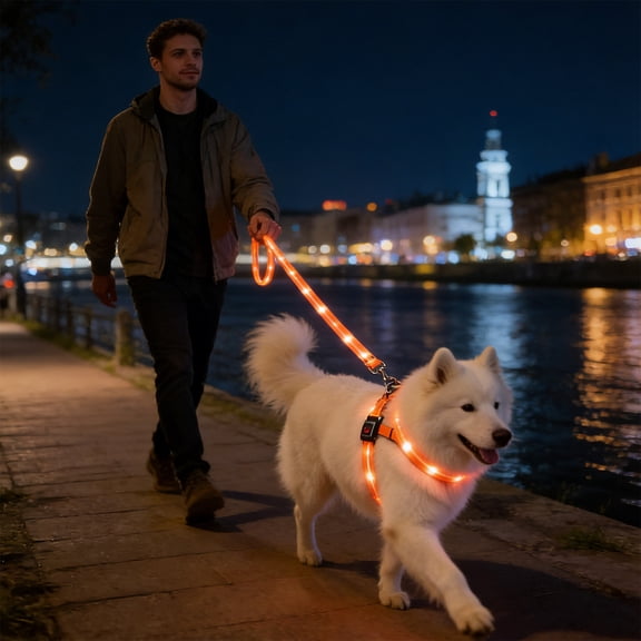 Kuroiy LED Illuminated Dog Leash | USB Rechargeable PVC Night Safety Leash | High-Brightness Glow Strip | Durable Nylon | 47 in Visible Leash | Walks, Nighttime Visibility