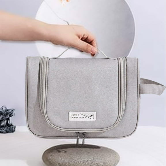 Kuroiy Large Capacity Portable Toiletry Bag | Hanging Hook Cosmetic Storage Organizer | Waterproof Polyester | Multipurpose Travel Makeup Pouch | Gray Black Brown Pink Blue Navy | 24.5x8.5x18.5cm