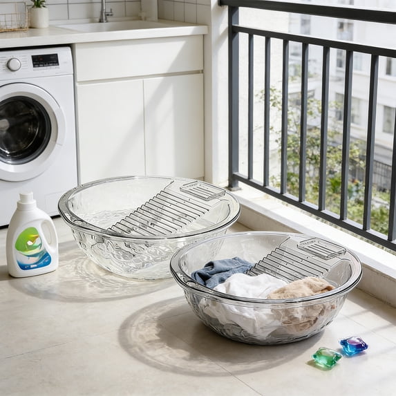 Kuroiy Large Plastic Laundry Basin with Built-In Scrubbing Board, Multipurpose Wash Tub for Clothes, Bathing, Soaking, or Cleaning