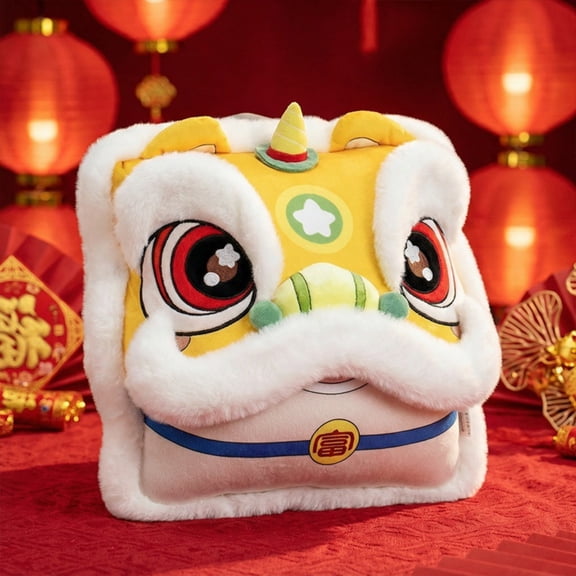 Kuroiy Lions Dance Plush Throw Pillow | Auspicious Chinese Lion Dance Blanket | Detachable Fleece Sofa Home Decor | Soft Warm Cuddle Cushion | Festival Gift
