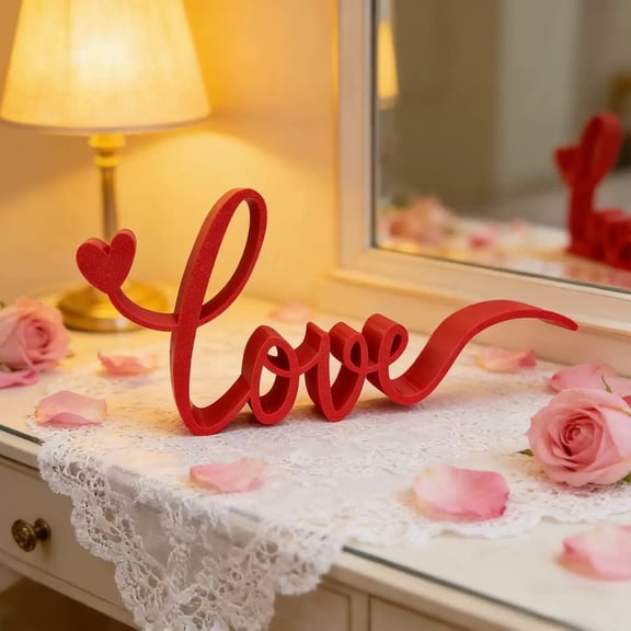 Kuroiy Love Letters Decor with Heart | Romantic Resin Script Tabletop Sign | Cute Love Desktop Ornament | Anniversary Wedding Couple Gift | Home Office Mantel Accent | 1 Piece