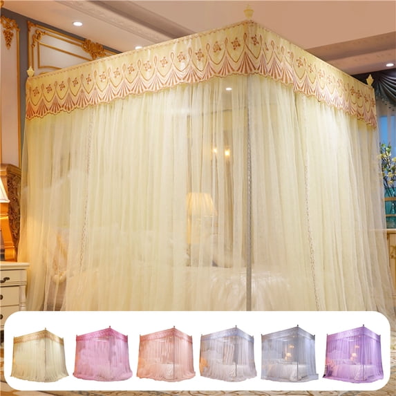 Kuroiy Mosquito Net Canopy Three-Door Palace Style | Princess Floor-Length Polyester Mesh | Embroidered Ruffles | Bedroom Decor | Fits Twin Double Queen Beds 120x200x200cm