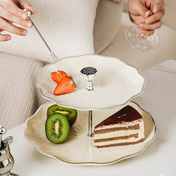 Kuroiy Multi-Layer Fruit Tray | Decorative Plastic 2-Tier or 3-Tier Serving Stand | Gold/Silver Finish | Flower Motif | Easy Carry Handle | Snack Dessert Display | One Tray