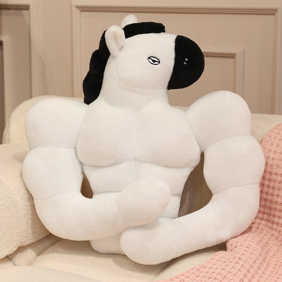 Kuroiy Muscle Horse Plush Toy Pillow Large Buff Stuffed Animal, Soft Polyester Cushion, 40cm Lifelike Home Sofa Bedroom Decor, Washable Cover, Unique Gift for Adults Animal Lovers