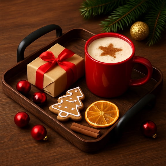 Kuroiy PVC Serving Tray with Armrests | Brown | Multipurpose Fruit Snack Teacup Holder | Easy-Clean | Anti-Fall Design | 1pc | 13.39x8.27x0.78in or 9.45x7.87x0.78in