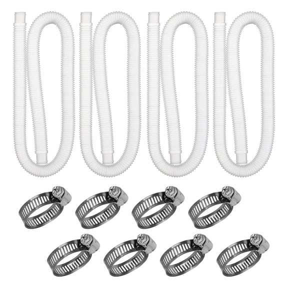 Kuroiy Pool Pump Hose Replacement Set 1.25 Inch Diameter | 39 Inch Length | Corrugated Polyethylene | Leak Resistant | Flexible | 4 Hoses & 8 Stainless Steel Clamps | Fits Above Ground Filter Systems
