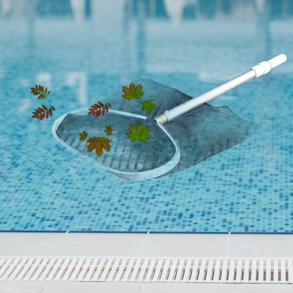 Kuroiy Pool Skimmer Net Heavy Duty | Aluminum Alloy Frame | Fine Mesh Leaf Rake | Black Pool Cleaner | Curved Edge Design | Quick Disconnect | 1 Pack | 18.5x15.3 in