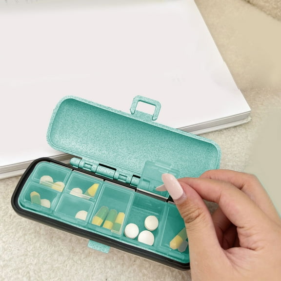 Kuroiy Portable C Supplement Organizer Case | Plastic Travel Storage Box | Weekly Pill Container | Large Capacity | Secure Easy-Open Lid | Sky Blue Pink Beige Yellow | 5.39x2.24x1.45 in | Secure Seal
