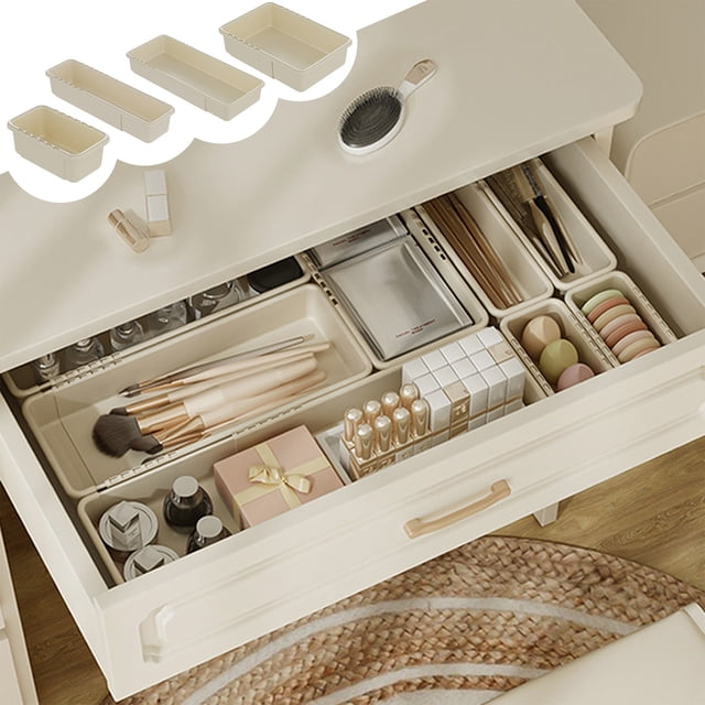 Kuroiy Retractable Plastic Drawer Organizer | Stackable Kitchen Storage Box | White Plastic | 15.15 x 6.29 x 2.36 in | Multipurpose Pantry, Dresser, Closet, Office, Bathroom Organizer