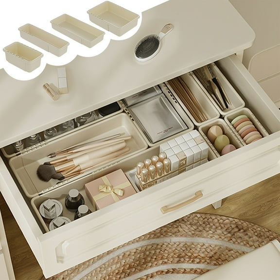 Kuroiy Retractable Plastic Drawer Organizer | Stackable Kitchen Storage Box | White Plastic | 15.15 x 6.29 x 2.36 in | Multipurpose Pantry, Dresser, Closet, Office, Bathroom Organizer