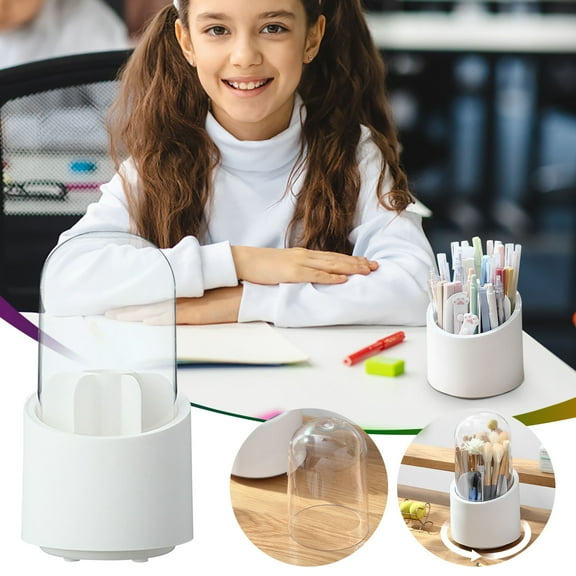 Kuroiy Rotating Cosmetic Storage Box Organizer | 360 Degree Spin Pen & Makeup Holder | 6 Compartment Plastic Desktop Caddy | Large Capacity Tidy for Office Supplies, Brushes, Accessories