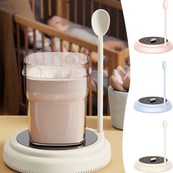 Kuroiy Self-Stirring Coffee Mixer | Rechargeable Magnetic Automatic Drink Blender | USB Powered Portable Lightweight Plastic | 12x12x2.7cm | Beige/Blue/Pink | Spoon & Magnet