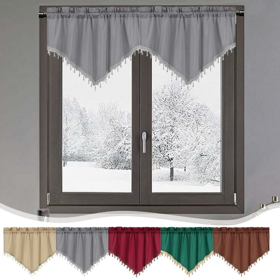 Kuroiy Short Curtains, Solid Color Polyester Triangular Curtains, Versatile Window Drapes for Bedroom Living Room Kitchen, Through Rod Easy Install, 130x60cm