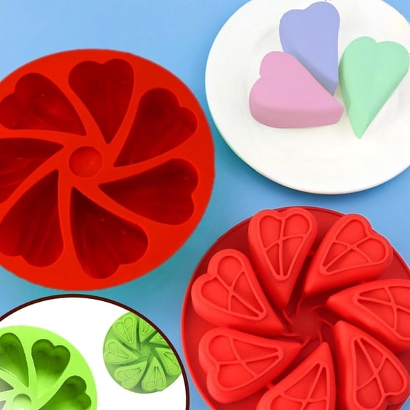 Kuroiy Silicone Cake Mold 7 Cavity | Nonstick Baking Pan for Scones, Mini Cakes, Muffins, Cornbread, Soap, Wax, Ice | Reusable Flexible Design | 2 Pack | Red or Green | 20x20x4cm