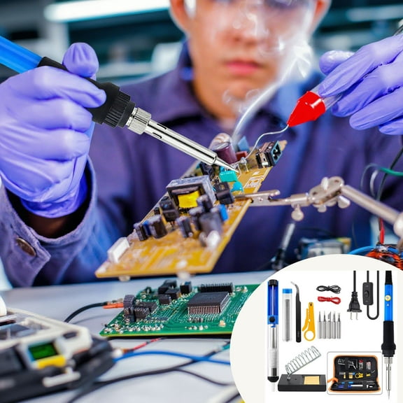 Kuroiy Soldering Iron Kit 60W Electronic Constant Temperature Soldering Tool 110V | Adjustable 200°C-450°C | Tweezer ESD-15 4.7in | Steel Stand | 900M Tips | 1 Set