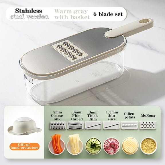 Kuroiy Stainless Steel Potato Shredder Planer | Vegetable Slicer Chopper | 3 Interchangeable Blades & Integrated Knife | Ergonomic Handle | 35x12x10cm | Easy Clean | Compact