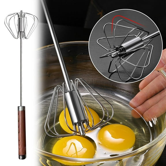 Kuroiy Stainless Steel Semi-Automatic Whisk | Manual Rotary Egg Beater Mixing Tool | Hand Press Kitchen Whisk | Durable Food Grade | Easy Clean | Baking Cooking Cream Blender