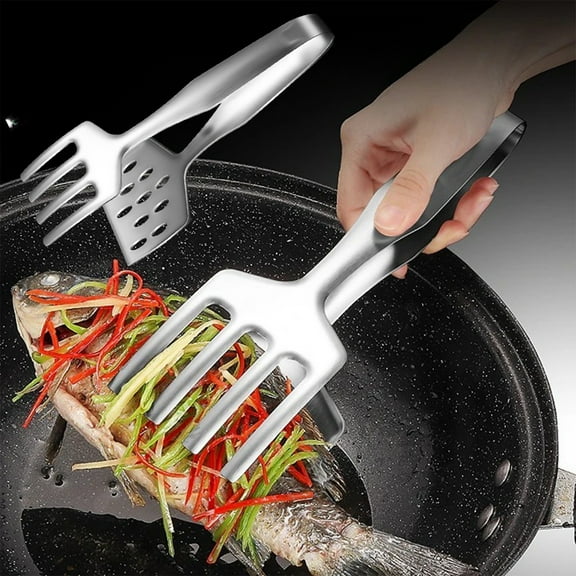 Kuroiy Stainless Steel Steak Spatula | Multipurpose Frying Shovel Tongs | Double-Sided Leakproof Barbecue Turner | Oil Filter Hollow Head | Thickened Nonstick Gripper | Heavy Duty Kitchen Tool