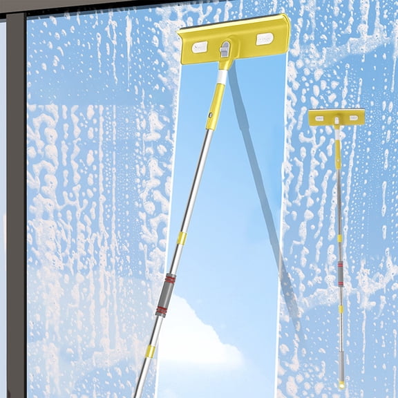 Kuroiy Stainless Steel Window Glass Squeegee with Rotatable Head | Extendable Splicing Rod | Streak-Free Mirror Cleaner | 1 Water Scraper + 3 Bars | 56.7 x 11 in | Green/Yellow/Gray