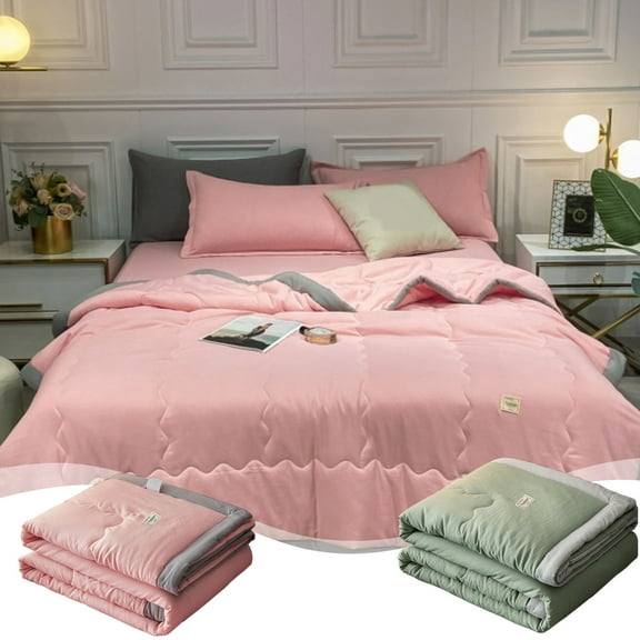 Kuroiy Summer Cooling Quilt | Aloe-Infused Breathable Blanket | Machine Washable Throw | Lightweight Comforter for Home Travel Sofa | 1 Piece | 110x150cm | Green Pink